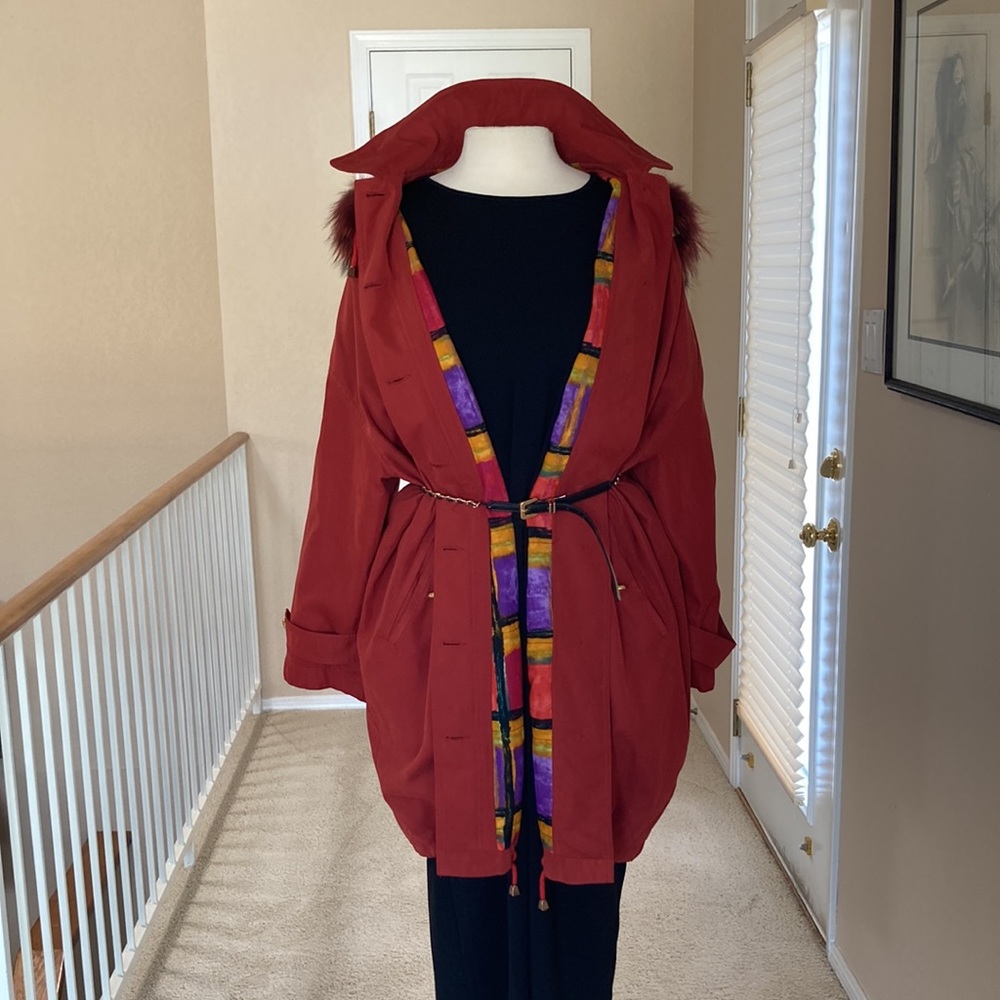 Beltrami Red Vintage Couture Silky Lined Coat 8/10